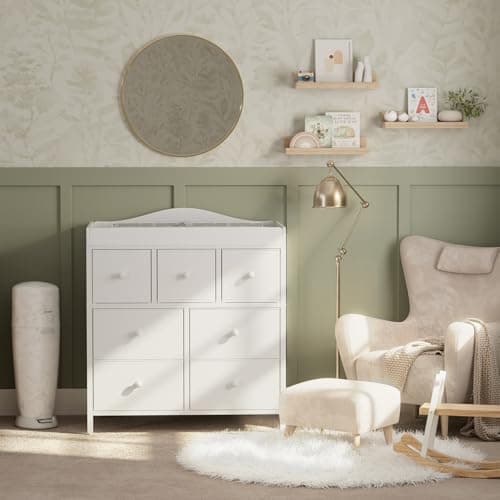 BOLUO Changing Table Dresser with Storage, Baby Dresser with Changing Table Top Diaper Changing Station with 7 Fabric Drawers for Nursery Modern 7