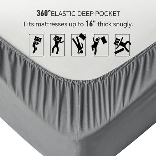 ChiXpace Queen Fitted Sheet - Hotel Luxury Single Fitted Sheet Fits 14 inch to 16 inch Mattress, Ultra Soft Bottom Sheet for Queen Size Bed, Grey, 60" x 80" 5