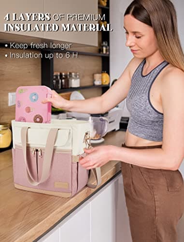 JOYHILL Lunch Bag for Women, Lunch Tote Leakproof Insulated Lunch Box with Shoulder Strap, Adult Reusable Lunch Cooler Tote Bags for Work Picnic Camping Beach (ORANGE) 5