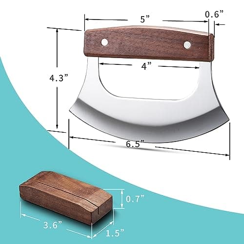 Coowolf Ulu Knife - Sharp Rocker Mezzaluna Knife with Stand for Cutter Pizza, Meat, Vegetables, Herb, Salad, Stainless Steel Blade, Walnut Wood Handle, Kitchen Essentials Accessories and Gadgets Tools 6