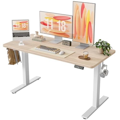 TIQLAB 55 * 24 Inches Electric Standing Desk, Adjustable Height Stand up Desk, Sit Stand Home Office Table with Splice Board, Light Walnut