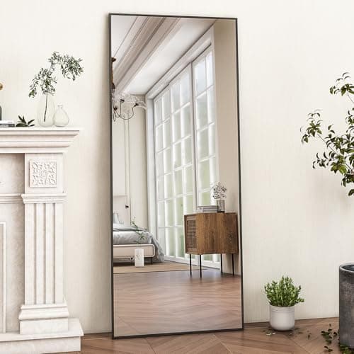 HARRITPURE 21"x56" Full Length Mirror Floor Rectangle Mirrors Aluminum Frame Standing Wall & Leaning Large Dressing Mirror for Living Room Bedroom Cloakroom,Black 6