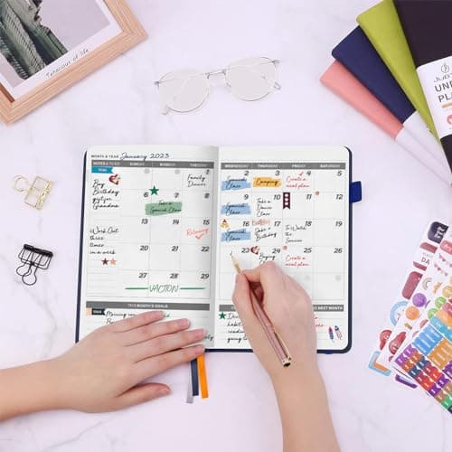 JUBTIC Planner for 2026, Undated Planner Weekly and Monthly Appointment Book for Time Management Productivity Planners with Stickers (Dark Blue) 6
