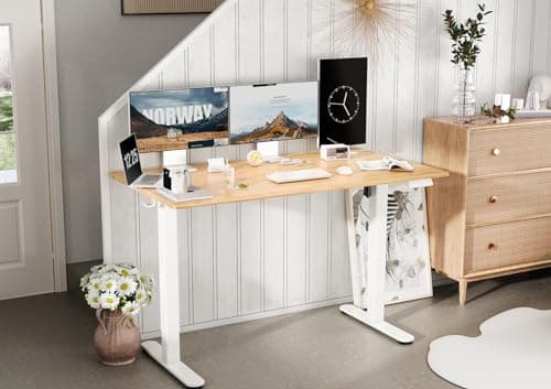 INNOVAR Bamboo Electric Standing Desk, 55x24 Inches Adjustable Height Stand up Desk with Whole Piece Desktop, Sit Stand Home Office Desk White Frame/Bamboo Top 5