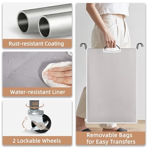 STORAGE MANIAC 3 Section Laundry Sorter, 35.6 Gal (135 L) Laundry Hamper Cart with Heavy Duty Rolling Lockable Wheels and Removable Bags, Clothes Organizer Basket Clothes Separator Hamper, Gray 5