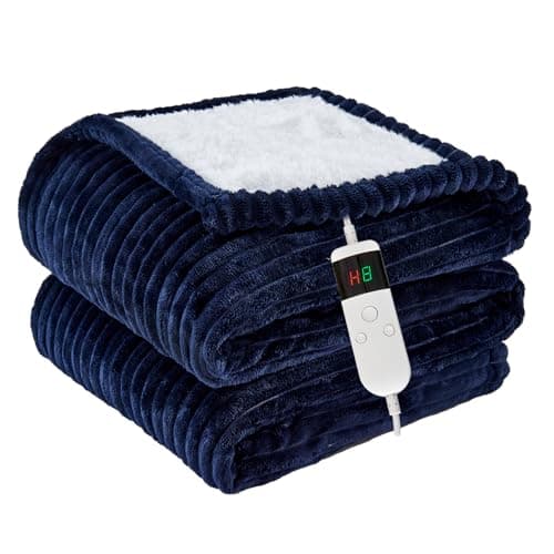 Qieryun Heated Blanket Electric Throw, Soft Flannel Heating Blanket with 8 Hours Auto Off 10 Fast Heating Levels Machine Washable Sherpa Heated Blanket with Overheating Protection
