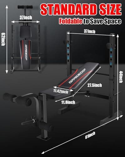 OPPSDECOR Standard Weight Bench Set with Squat Rack, 600LBS Adjustable Bench Press Set with Leg Extension and Leg Curl, Foldable Flat Incline Decline Workout Bench for Home Gym Full Body Training (Black) 5