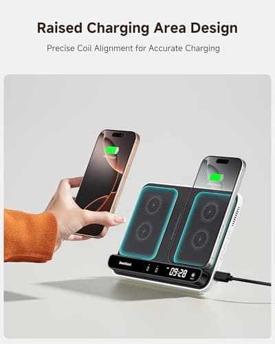 Dual Phone Charger, SwanScout 710A, Wireless Charger for iPhone 17/16/15/14/13/12/11/8/X Series, for Apple Watch 11/10/9/8/7/6, Ultra 3/SE 3, for AirPods Pro 3/4/Pro 2/Pro/3 7