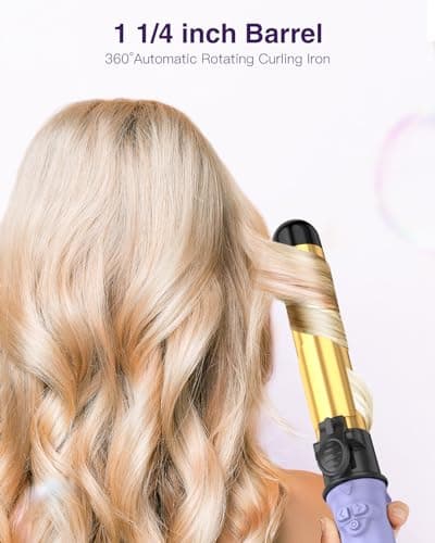 Rotating Curling Iron 1 1/4 Inch, Upgraded ZAVAREA Automatic Curling Iron with Extra-Long Barrel, Dual Voltage Self Curling Wand 1.25" Hair Curler 6