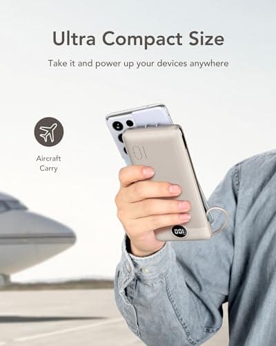 VEGER Portable Charger with Built-in AC Plug and Cables, All in One 10000mAh Ultra Slim Power Bank Travel Essentials, Fast Charging Battery Pack Compatible with iPhone, Samsung, Android (Coffee) 8