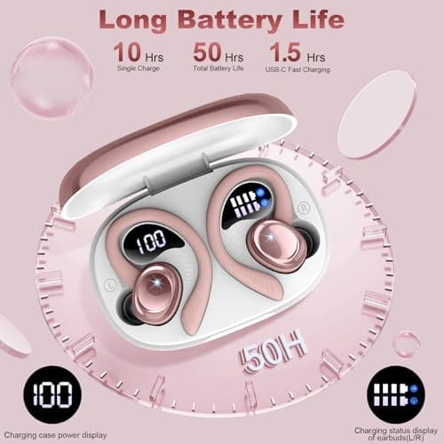 Wireless Earbuds Bluetooth 5.4 Headphones Sport, 2025 Bluetooth Earbuds with Earhooks, 50H Stereo Over Ear Buds, Earphone with 4 ENC Noise Canceling Mic, IP7 Waterproof Headset for Running/Gym/Workout 6