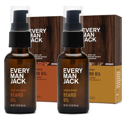Every Man Jack Mens Beard Oil - Subtle Aged Bourbon & Sandalwood Fragrance - Deeply Moisturizes and Softens Your Beard and Adds a Natural Shine - Naturally Derived with Shea Butter - 1 fl oz (2 Pack)