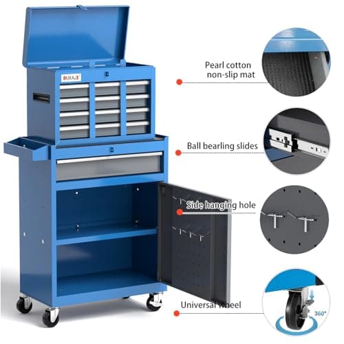 Tool Chest 7-Drawer | 40'' Large Rolling Tool Chest with Wheels | Detachable Top Metal Tool Box | Garage Storage Cabinet for Repair Room,Warehouse | Rolling Tool Box with Hooks,Liners,Tray Divider 3