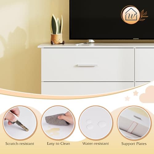 WLIVE White Dresser with 6 Drawers, Wide Wooden Chest of Drawers for Bedroom, Large White Storage Tower Unit, Modern Minimalist Closet Store Organizer for Living Room, Hallway 8