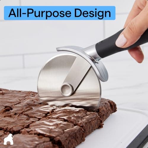 GORILLA GRIP BPA-Free Large Pizza Cutter Wheel, 9 Inch, Sharp Stainless Steel Blade, Slip Resistant Handle with Thumb Guard Protection, Slice Thick or Thin Pizzas, Pie, Pastries in Seconds, Black 9