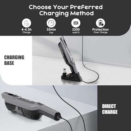 AYONTIN Rechargeable Handheld Vacuum, Lightweight Hand Vacuum Cordless, Powerful Suction, One-Touch Empty, LED Lights, Large Dust Cup for Home, Office, Car, Pet, Steel 8