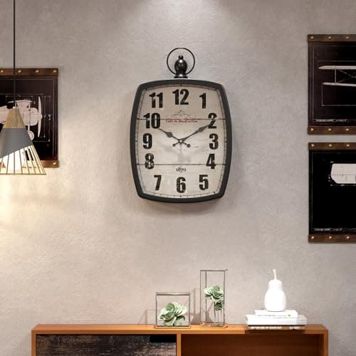 Menterry Large Retro Rectangle Wall Clock, Black Antique Vintage Style, Battery Operated Silent Decor Wall Clocks for Living Room,Farmhouse,Kitchen,Office (15.5" H x 10.2" W) 5