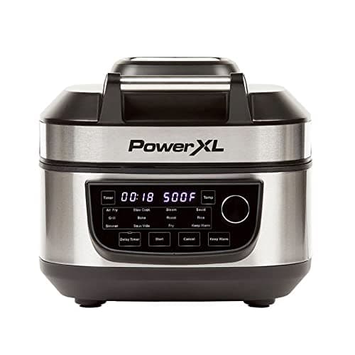 PowerXL Grill Air Fryer Combo 12-in-1 Indoor Grill, Air Fryer, Slow Cooker, Roast, Bake, 1550-Watts, Stainless Steel Finish,Standard size