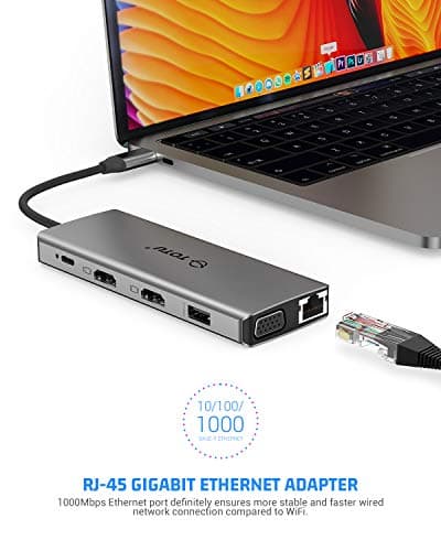 TOTU 13-in-1 USB-C Hub with Ethernet, 4K HDMI, VGA, PD, SD/TF Cards Reader, Mic/Audio Docking Station for MacBook Pro Air XPS and Other USB-C Laptops 7