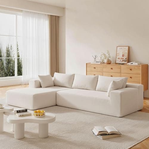 Miscoos 109" Cloud Sectional Couch - L Shaped Chenille Couch with Chaise, Minimalist Modular Sofa with Deep Seat for Living Room, Bedroom, No Assembly Required, Ivory Cream