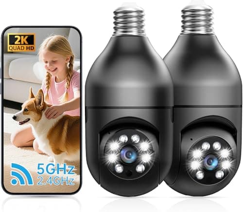 Warmfam 2K Light Bulb Security Camera Outdoor 2 Pack - 5G& 2.4GHz Wireless Motion Detection Cameras for Home Security,Two Way Talk,Full Color Night Vision, Audible Alarm, Easy Installation