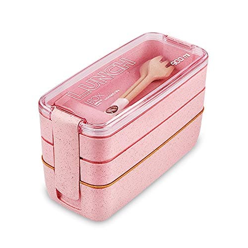 Iteryn Bento Adults Lunch Box, Stackable Bento Box, 3-In-1 Compartment - Wheat Straw, Leakproof Bento Lunch Box Meal Prep Containers