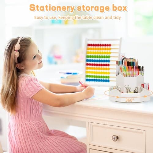 Cayxenful Pencil Pen Holder for Desk,9 Slots 360 Degree Rotating Desk Organizers,Desktop Storage Stationery Supplies Organizer, Cute Pencil Cup Pot For Office, School, Home(White) 7