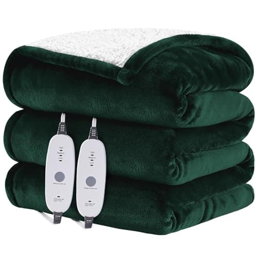 HYLEORY Heated Throw Blanket Flannel Electric Blanket Throw with 4 hrs Timer Auto-Off & 3 Heating Levels Sherpa Heated Blankets with Overheating Protection,84"x90",Green