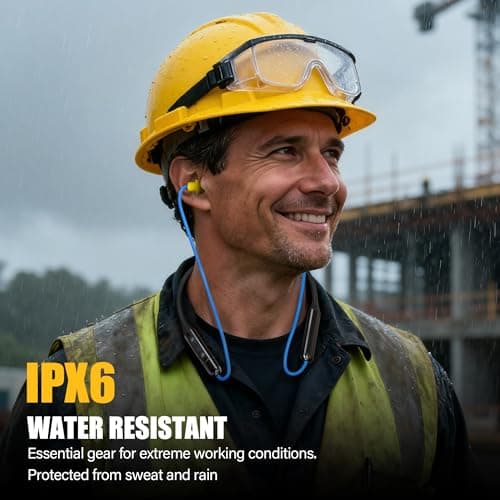 Bluetooth 6.0 Earplug Headphones with 40H Playtime & OSHA Compliant 29dB Noise Reduction Hearing Protection, Rechargeable Wireless Neckband Earbuds w/Mic, IPX6 Waterproof for Construction, Workshop 6