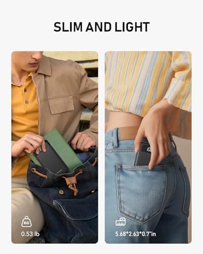 charmast Portable Charger with Built in Cables, 10000mAh Slim Power Bank, 15W USB C in&Out Port High Speed Charging External Charger, Battery Pack Compatible with iPhone 16 15 13 Samsung Google iPad 5