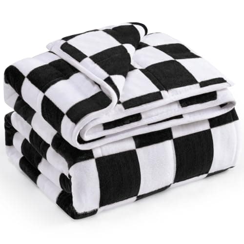 Wemore Flannel Fleece Weighted Blanket for Adult Queen Size 15 lbs, Dual Sided Luxurious Checkerboard Grid Heavy Blankets, Ultra Soft Throw Blanket, Plaid Black, 60 x 80 inches