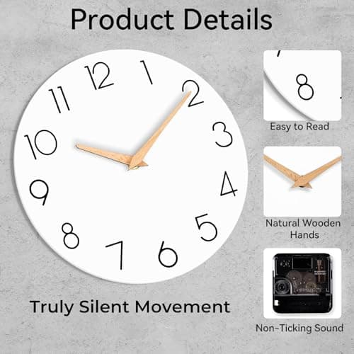 cicininc Wall Clock, White Silent Non-Ticking, Decorative Battery Operated Wall Clocks for Bedroom, Kitchen, Home, Office, School, Hotel (8 Inch) 7
