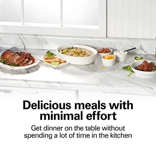 Hamilton Beach Slow Cooker with 3 Cooking Settings, Dishwasher-Safe Stoneware Crock & Glass, 8-Quart Built-In Lid Rest, Black 6