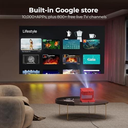 [High ANSI/Voice Control/Built-in Apps] Outdoor Projector-4K with WiFi and Bluetooth: Portable-Movie-Smart-Projector, Sovboi 1080P 180° Stand Ceiling-Proyector Compatible with Netflix, Red 2