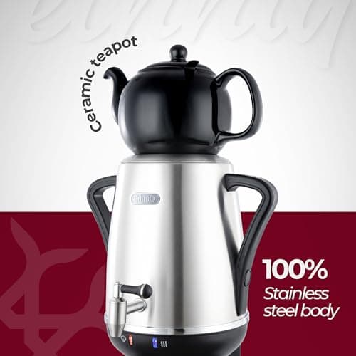 ETHNIQ - Electric Samovar | 3.2L Stainless Steel Tea Maker | Adjustable Temperature Controller | Boil Dry & Auto Shot-off | 1.2L Porcelain Teapot | Turkish, Persian, Russian Tea Kettle (Black) 8