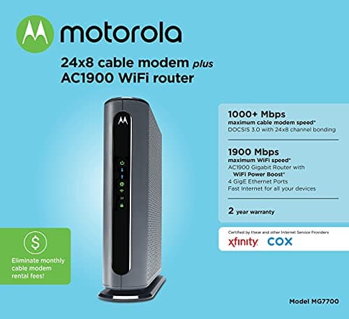 Motorola MG7700 Modem WiFi Router Combo with Power Boost | Approved by Comcast Xfinity, Cox and Spectrum | for Cable Plans Up to 800 Mbps | DOCSIS 3.0 + Gigabit Router 9