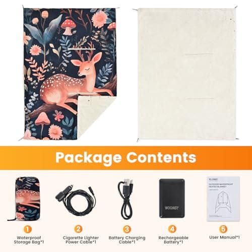 WOOMER Wearable Heated Blanket Battery Operated 50x70 Inches, 15000mAh Cordless Rechargeable Electric Throw Blanket with 3 Heat Settings, Waterproof Portable Heating Blanket for Outdoor Camping Travel 9