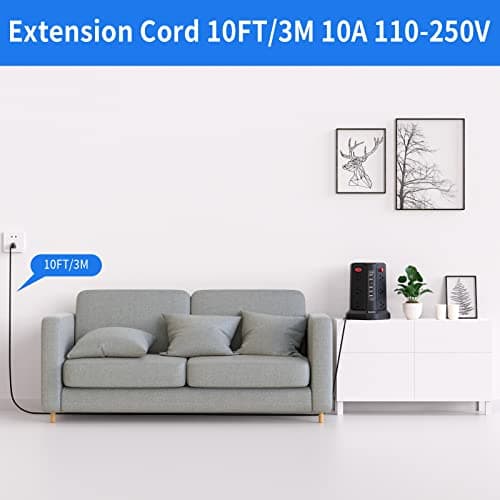 Surge Protector Power Strip Tower with 5 USB Ports and Night Light, 10FT Extension Cord with 12 AC Multiple Outlets, PASSUS Power Tower, Overload Protection for Home Office Dorm Room (Black) 6