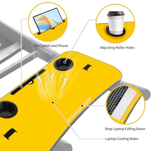 Universal Treadmill Desk Attachment Laptop Holder Ergonomic Platform Tray with Cup Tablet Holder Cooling Holes Provide Good Ventilation, Laptop Stand for Treadmill (Yellow) 3