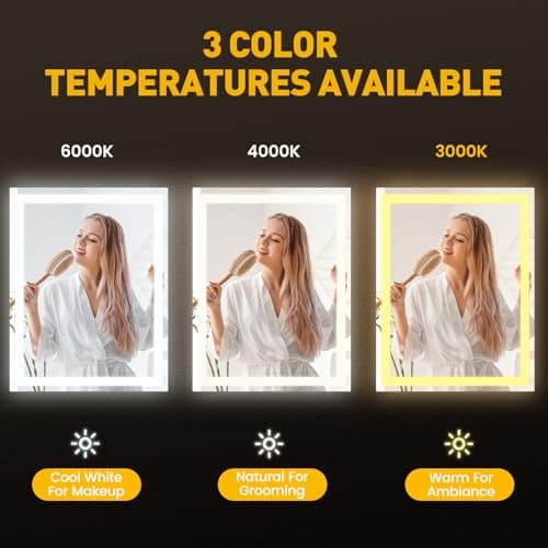 YOLEO 24x32 LED Bathroom Mirror, 32X24 Led Mirror for Bathroom with Front and Backlit, Lighted Bathroom Vanity Mirror for Wall, Anti-Fog, Dimmable, Memory Function, 3 Colors, Horizontal/Vertical 5