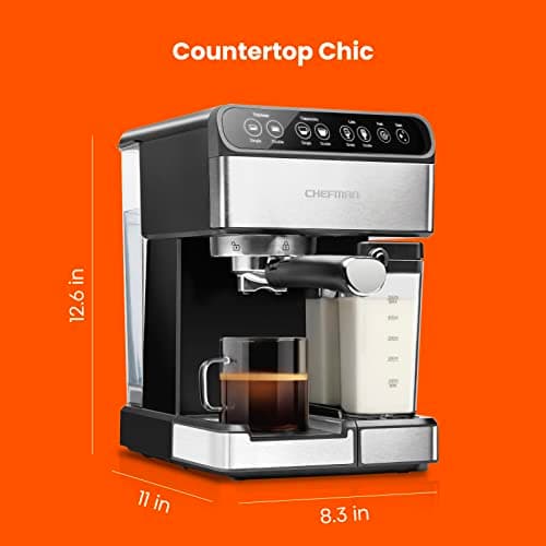 Chefman 6-in-1 Espresso Machine with Built-In Milk Frother, 15-BAR Pump, Digital Display, One-Touch Single or Double Shot for Cappuccinos and Lattes, XL 1.8-L Water Reservoir, Stainless Steel 7