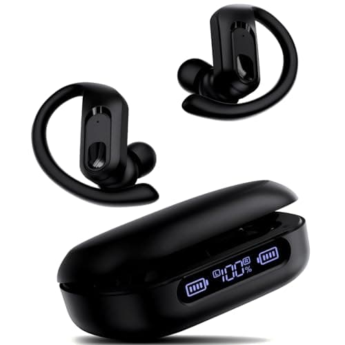 occiam Active Noise Cancelling Wireless Earbuds Bluetooth Headphones Ear Buds 96Hrs Playback Clear Call Waterproof Earphones with Ear Hook Microphones for Sport Running (Dark Black)