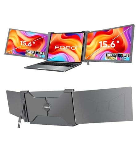 FOPO 15.6" Triple Portable Laptop Monitor, FHD 1080P IPS Screen Extender Portable Display for 15.6-17.3” Laptops, PnP Travel Laptop Screen Extender with USB-C&HDMI, Dual Monitor for Windows, Mac
