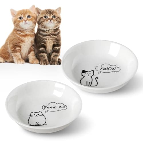 HAPPY KIT 2pcs Little Cat Bowls,5Inch Cat Food Bowl for Indoor Cats,Cute Kittens Plate/Dish/Dishes Set with Non-Slip Relief of Whisker Fatigue for Kitten - Microwave and Dishwasher Safe