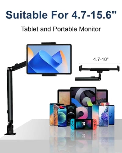 YCNEW Tablet Desk Mount for ipad, Desk Clamp Aluminum Arm Portable Monitor Mount Suitable for 4.7-15.6" and Under 3 Pounds Phone, iPad mini/Air/Pro, Kindle, Galaxy Tab, Portable Monitor (Gray) 5