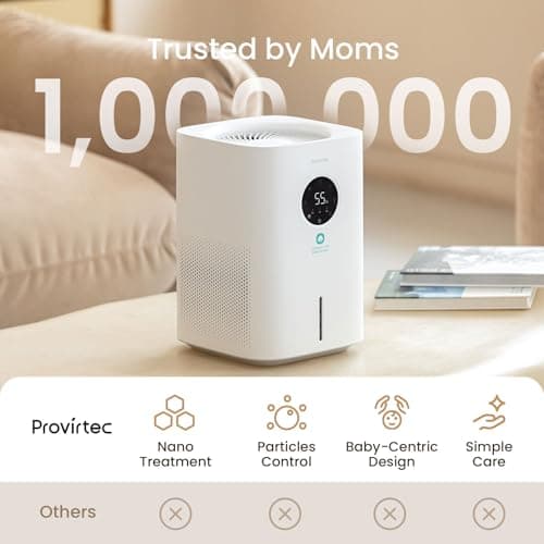 Provirtec Pro Baby Evaporative Humidifier for Bedroom, MistFree & No White Dust, BPA-Free and 16dB Quiet Sleep for kids, 3 Age-Modes, Auto Control, Tap Water Safe, 4L Easy Clean Tank for Nursery 9