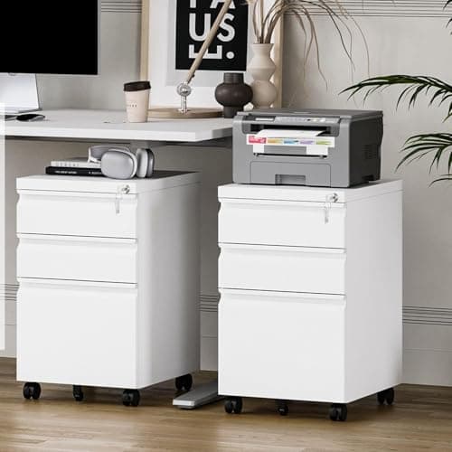 Guizeeopo 3 Drawer File Cabinet with Lock, File Cabinets for Home Office,Under Desk Cabinet, Locking File Cabinet for A4/Letter/Legal, Fully Assembled Expect Casters, Matte White 9