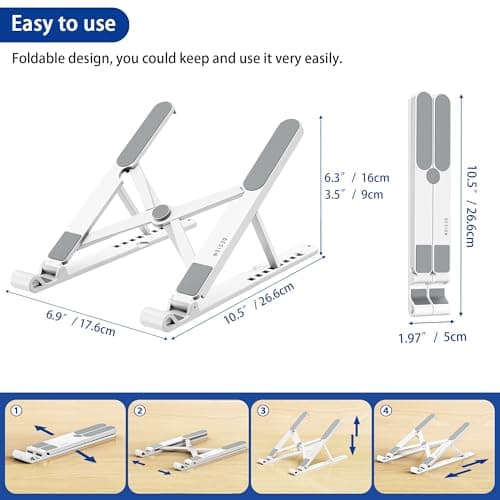 BESIGN LS01 Pro Ergonomic Laptop Stand, Plastic Laptop Riser, Portable and Adjustable Notebook Computer Holder Compatible with 10-14" Laptops (White) 5
