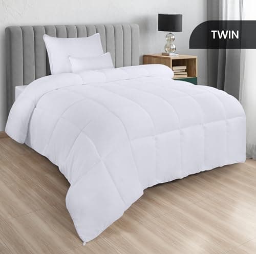 Utopia Bedding Comforters Twin Size, All Season Duvet Insert, Down Alternative Box Stitched Bed Comforter with Corner Tabs, Machine Washable (White) 3