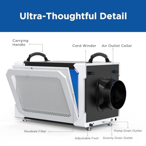 Moiswell 235 Pints Commercial Dehumidifier with Pump and Drain Hose, Crawl Space dehumidifier Basement, Industry Water Damage Unit, 100 PPD at AHAM, Ideal for Industrial and Job Sites 7